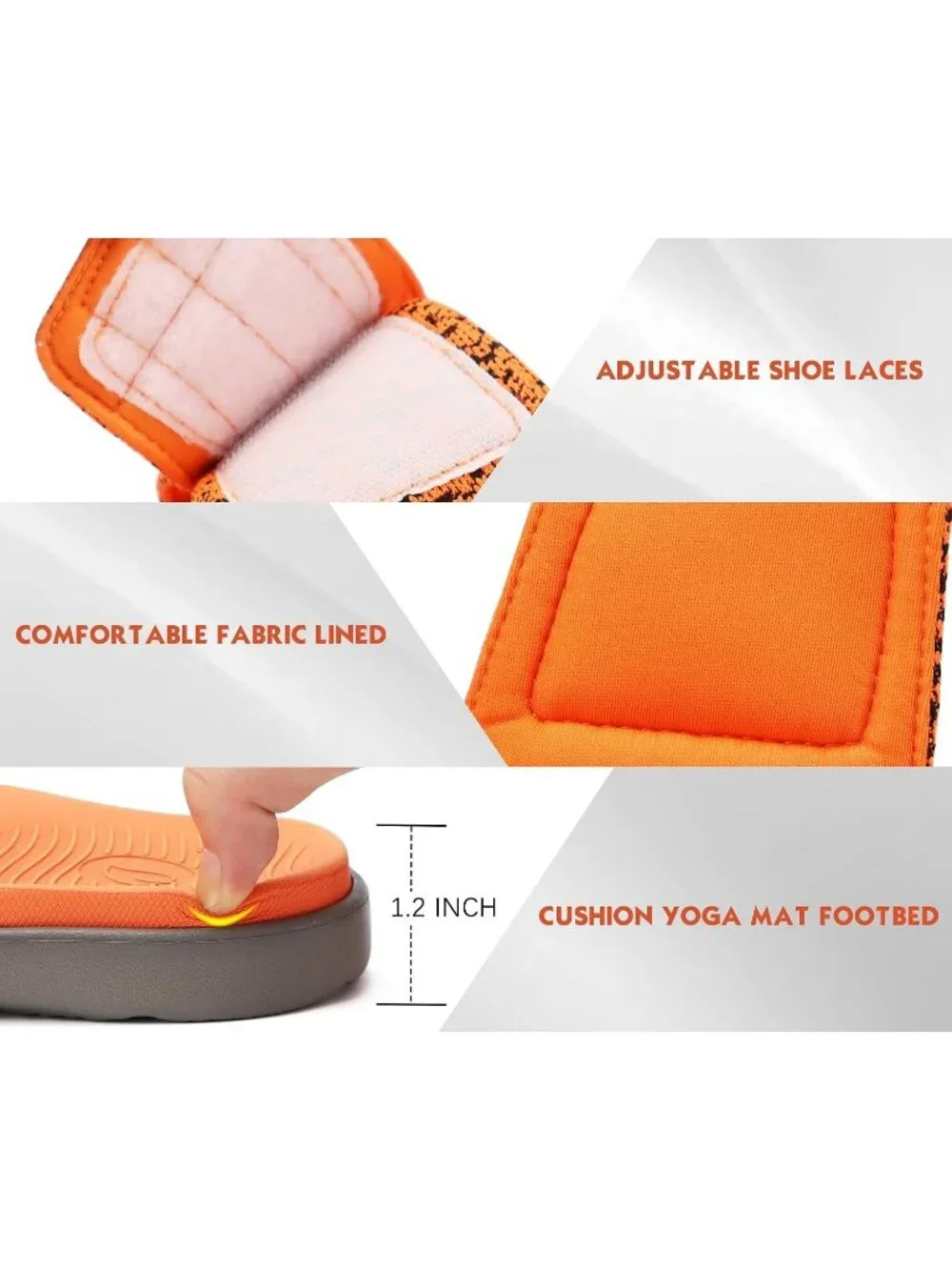 Men's Orange Arch Support Sport Slides Open Toe Adjustable Orthotic Sandal Shoes
